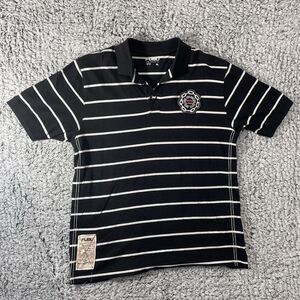 Fubu Polo Shirt Mens XL Red Black Striped Y2K Street Hip Hop Rugby